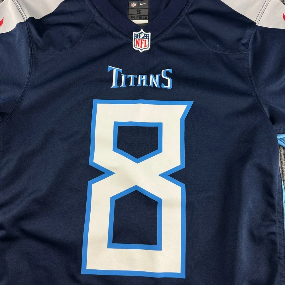 Nike NFL Tennessee Titans Marcus Mariota 8 Jersey Navy Blue Mens Small